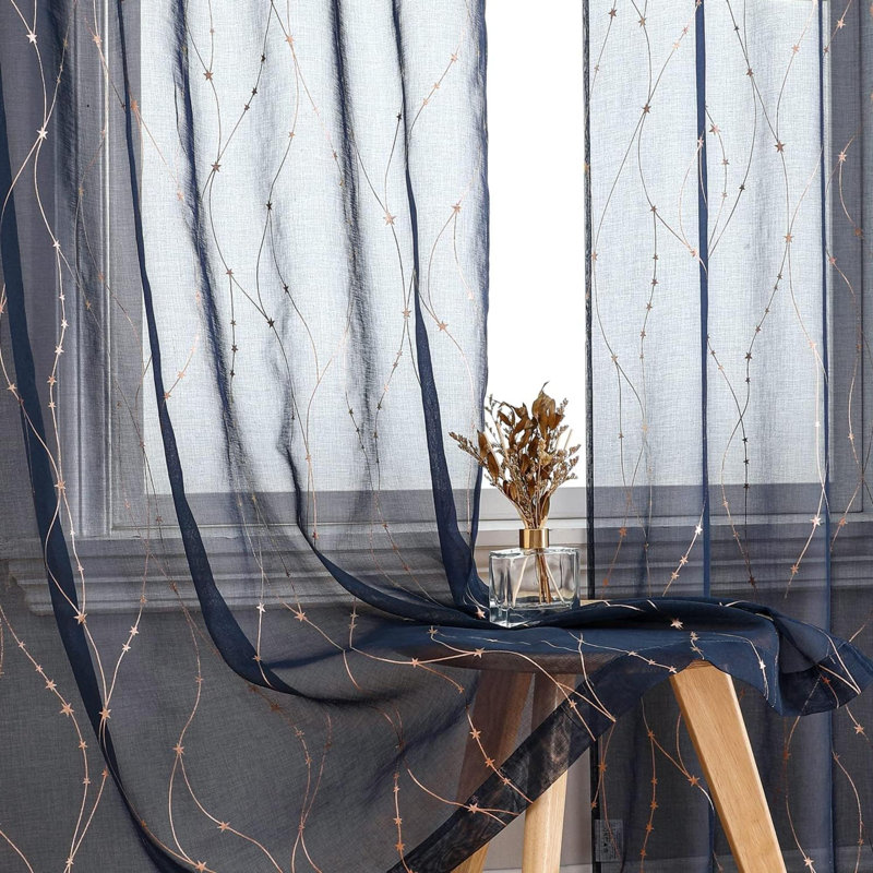 Curtains For Living Room Privacy & Light Filtering Semi Sheer Curtain With Star Print Design Voile Transparent Bedroom Window Drapes 2 Panels
