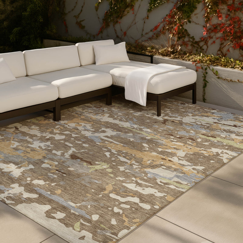 Tapis abstrait lavable à la machine intérieur / extérieur ACN2595, Moka, 10 pi x 14 pi