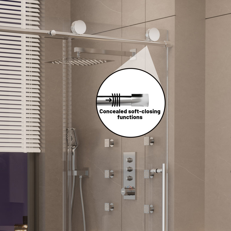 48" x 76" Frameless Chrome Sliding Shower Door with Clear Glass