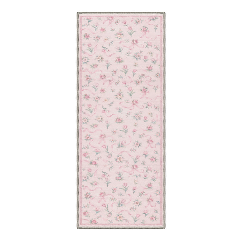 Atascadero Floral Machine Washable Pink / Green Indoor Area Rug with Non-Slip Backing, Runner 2' x 7'