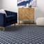 Bleu coton/Ivoire Tapis décoratif tissé à plat à la main à motif géométrique Lauber-1442408543