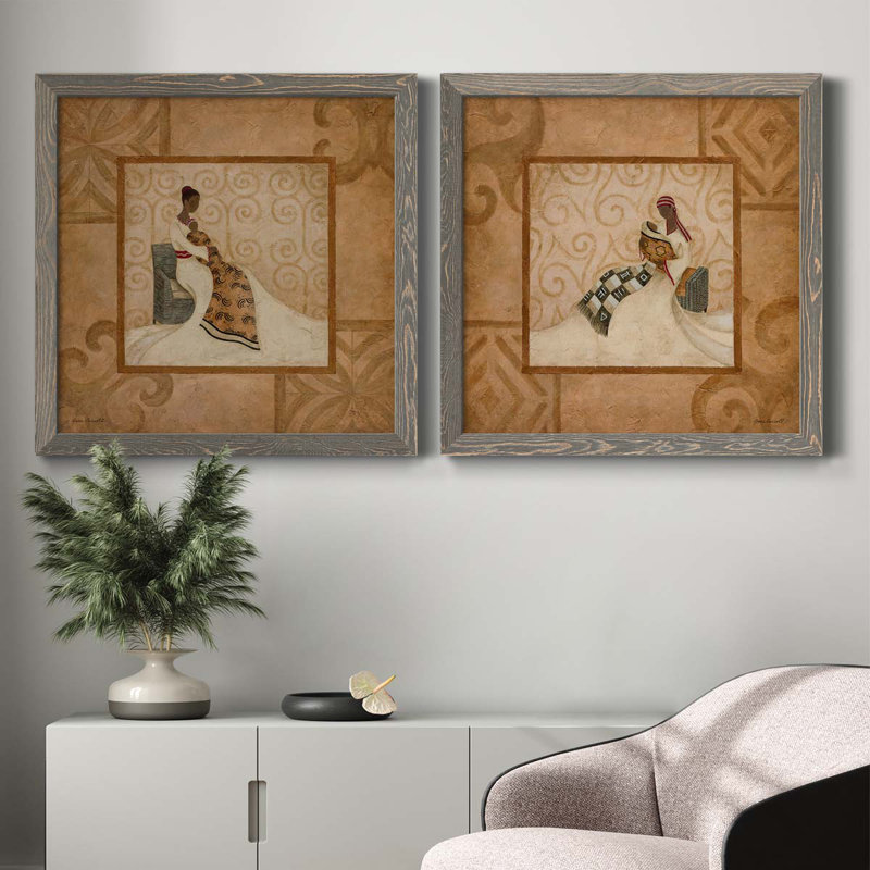 A Mother's Touch - Ensemble de 2 peintures sur toile encadrées, Encadré gris, H 27,5 po x l 55 po x P 1,5 po