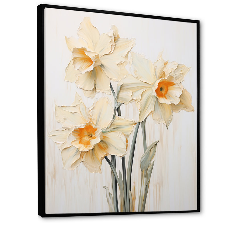 Minimalisme - jonquilles beige - jonquilles, H 40 po x l 30 po x P 1,5 po, Cadre flottant noir