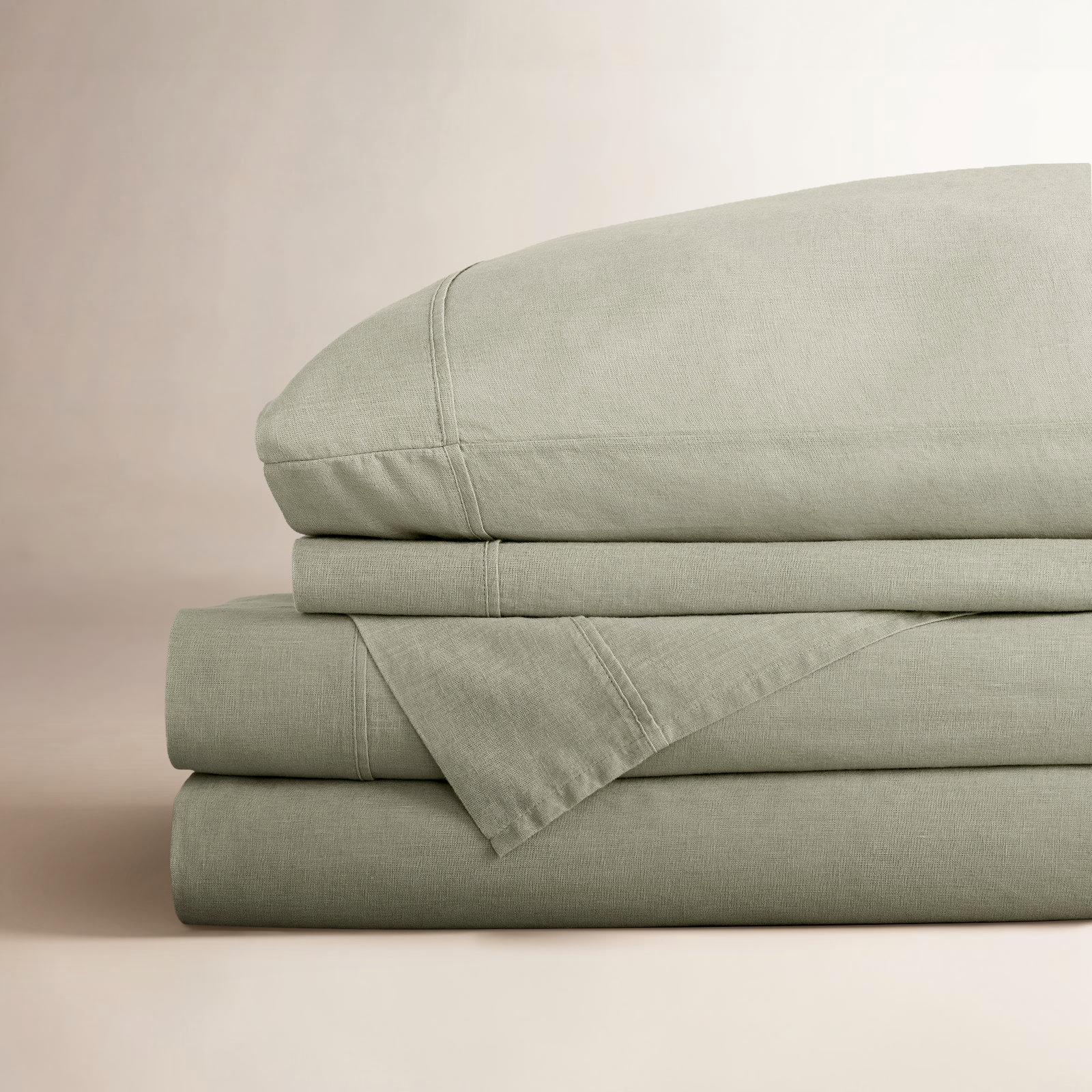 Jeffen Linen Blend Sheet Set, Full Sheet Set + 1 Fitted Sheet + 2 Pillowcases, Sage