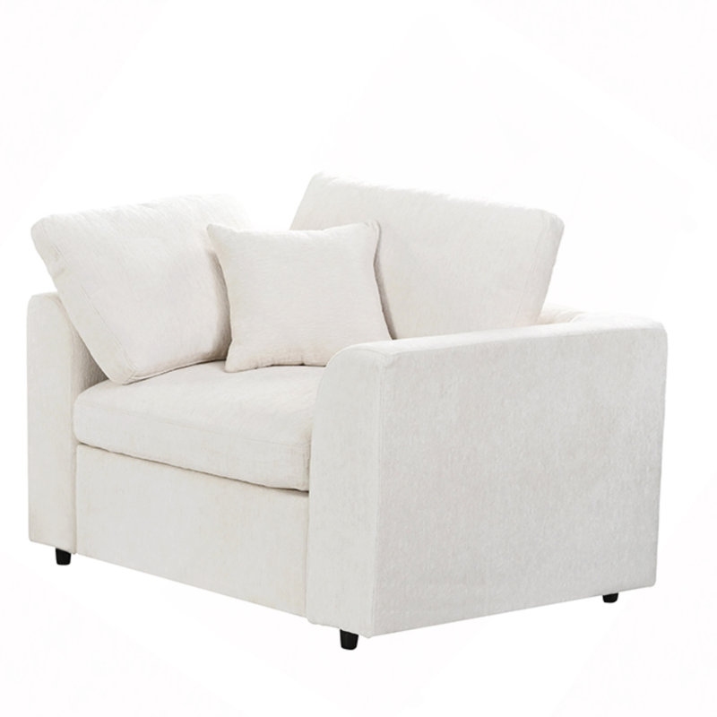 Ensemble canapé, 2 fauteuils d'appoint + causeuse + pouf amovible, ensemble de canapé en chenille avec structure en bois massif, coussins décoratifs inclus, ensemble de meubles de salon modernes