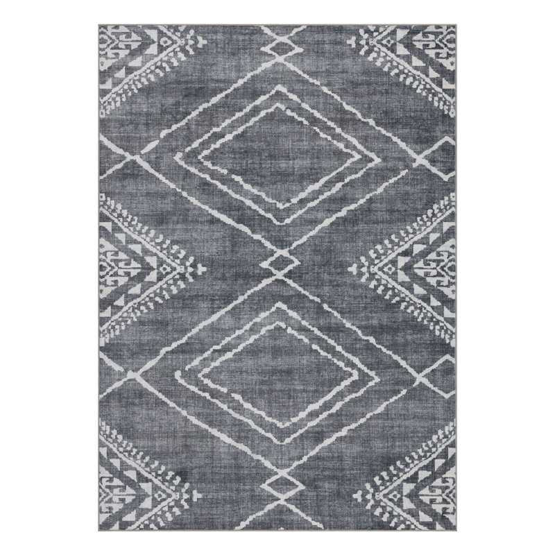 Tapis orange lavable à la machine Kentre Jax, Grey, Rectangulaire 2 pi x 3 pi