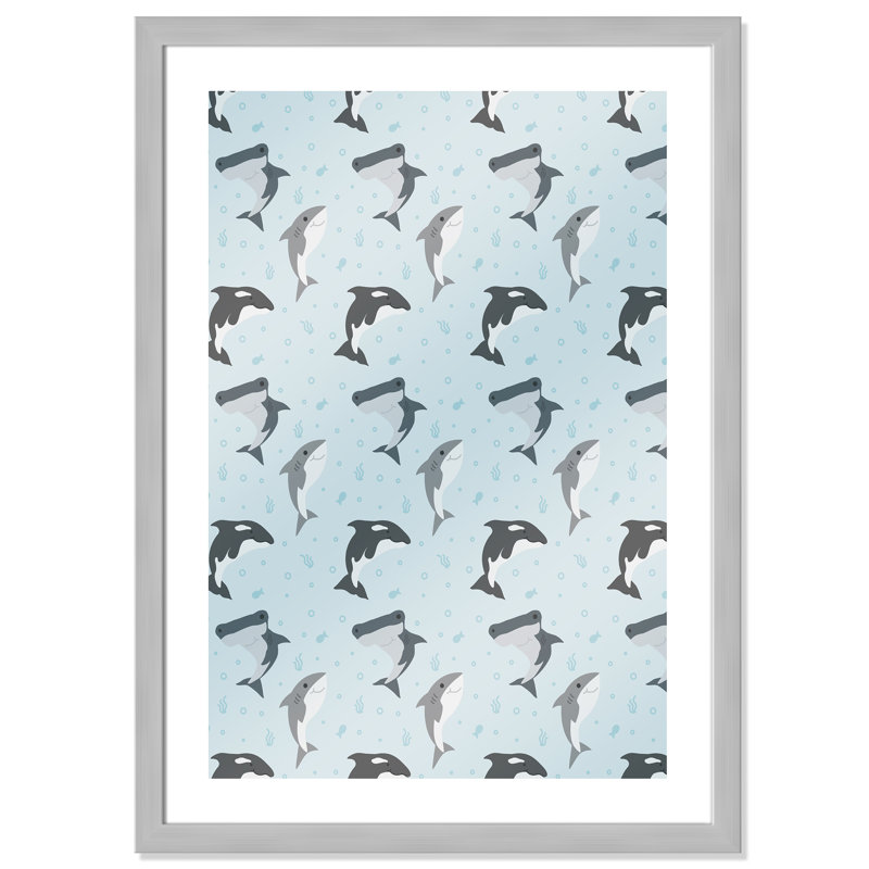«Happy Fish», impression sur papier, H 34,5 po x l 24,5 po x P 0,6 po, Encadré plat argent
