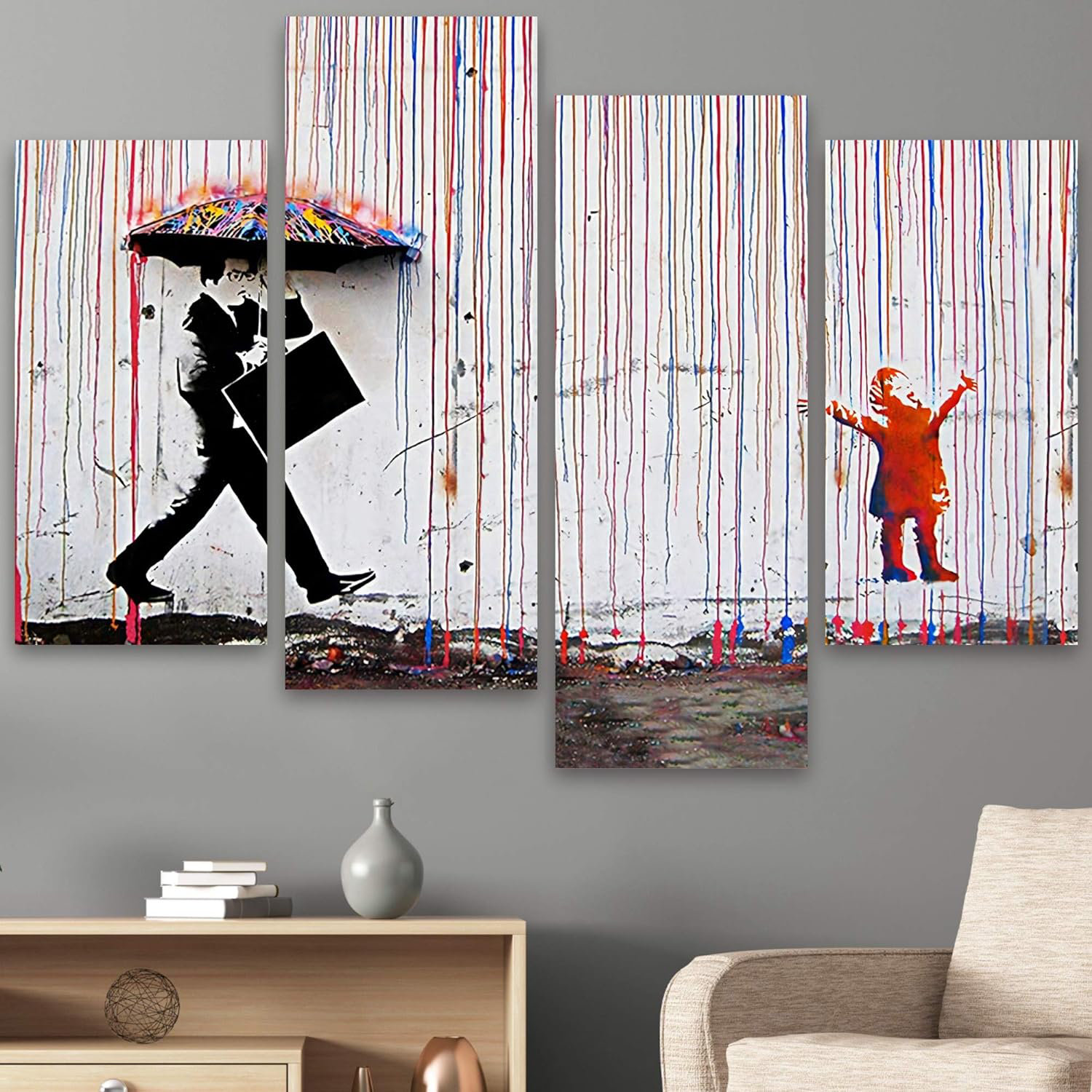 IDEA4WALL Pop Urban Street " Banksy Coloured Rain Graffiti For Living ...