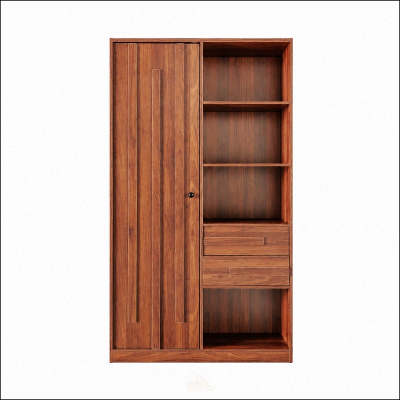 Armoire de rangement autoportante avec porte cannelée, 2 tiroirs et tablettes ouvertes, organisateur polyvalent pour diverses pièces