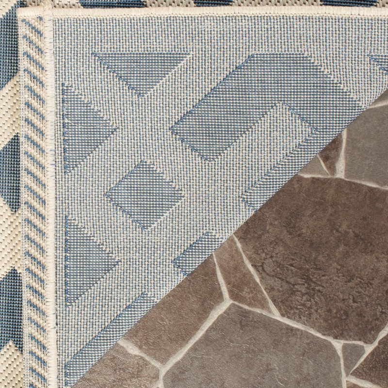 Arneshia Geometric Blue/Bone Area Indoor/Outdoor Area Rug, Square 7'10"