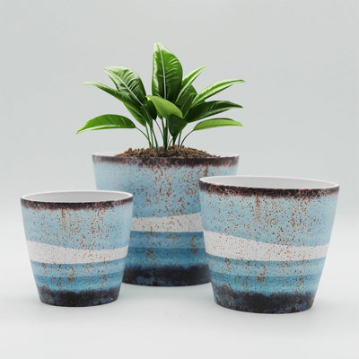 6/5/4in Rustic Blue Indoor/Outdoor Planter - 3pc Set