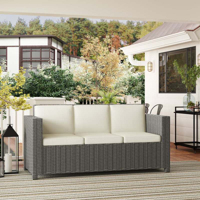 Outsunny 3 Seater Rattan Sofa for Garden Cream White