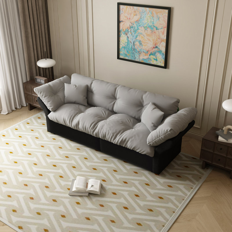 74.8" Queen Pull Out Sofa Bed - 3-In-1 Convertible Tufted Velvet Loveseat With 2 Soft Pillows​, Gray