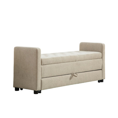 58.27" Upholstered End of Bed Storage Bench with Flip Top amd Pull Out Drawer