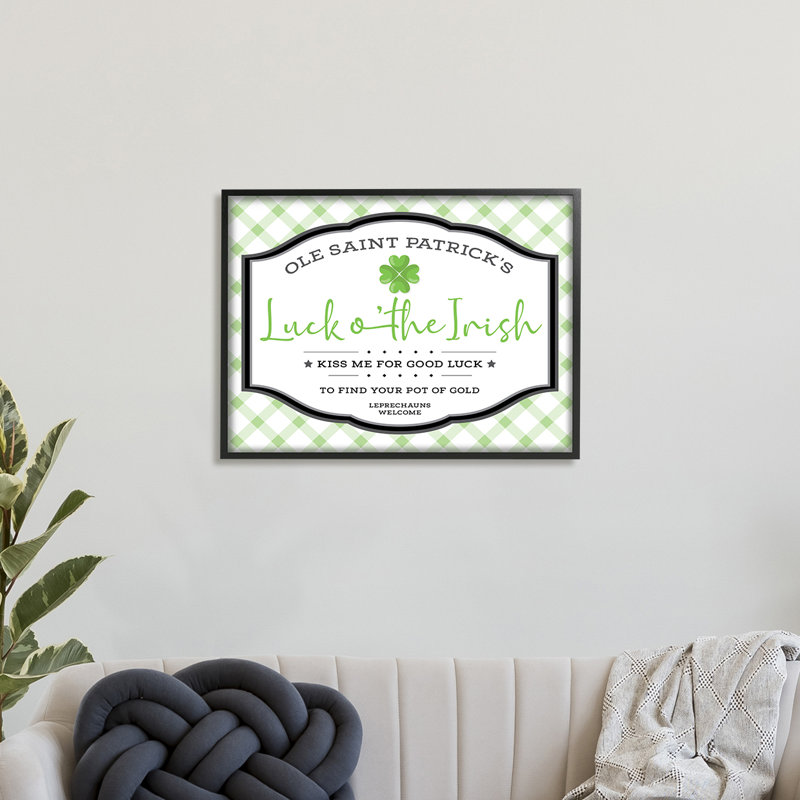 Saint Patrick's Luck of the Irish Sign Green Plaid - art textuel, Toile tendue, H 24 po x l 30 po