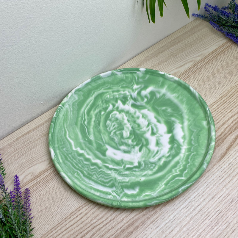 Large Round Tray/ Decorative Plate, Green