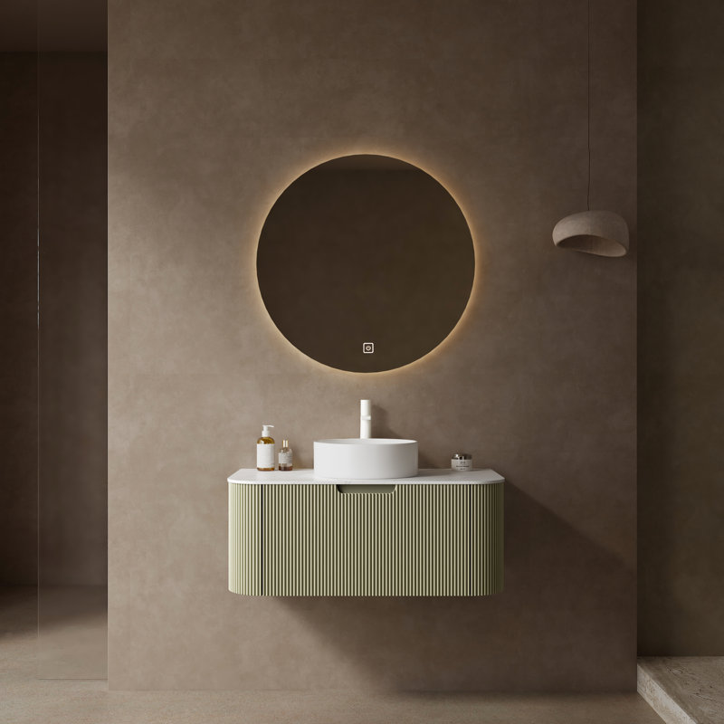 Meuble-lavabo de 91 cm (36 po) - Meuble moderne avec lavabo en céramique, tiroir en contreplaqué, grand espace de rangement et fermeture amortie.