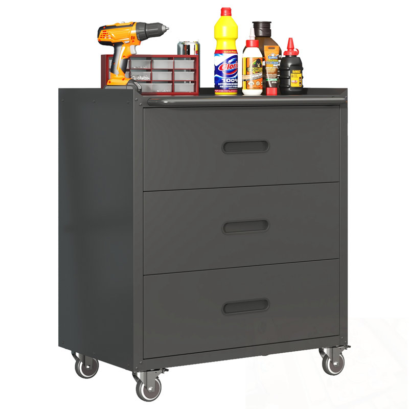 Metal Storage Cabinet with 3 Drawers, Black