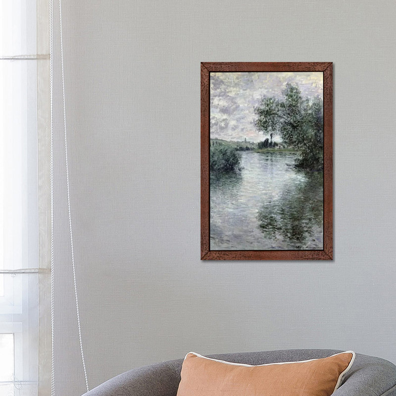 The Seine at Vetheuil, 1879 by Claude Monet - 1 Piece Floater Frame Painting on Canvas, 101.6 cm H x 66.04 cm W, Brown Framed
