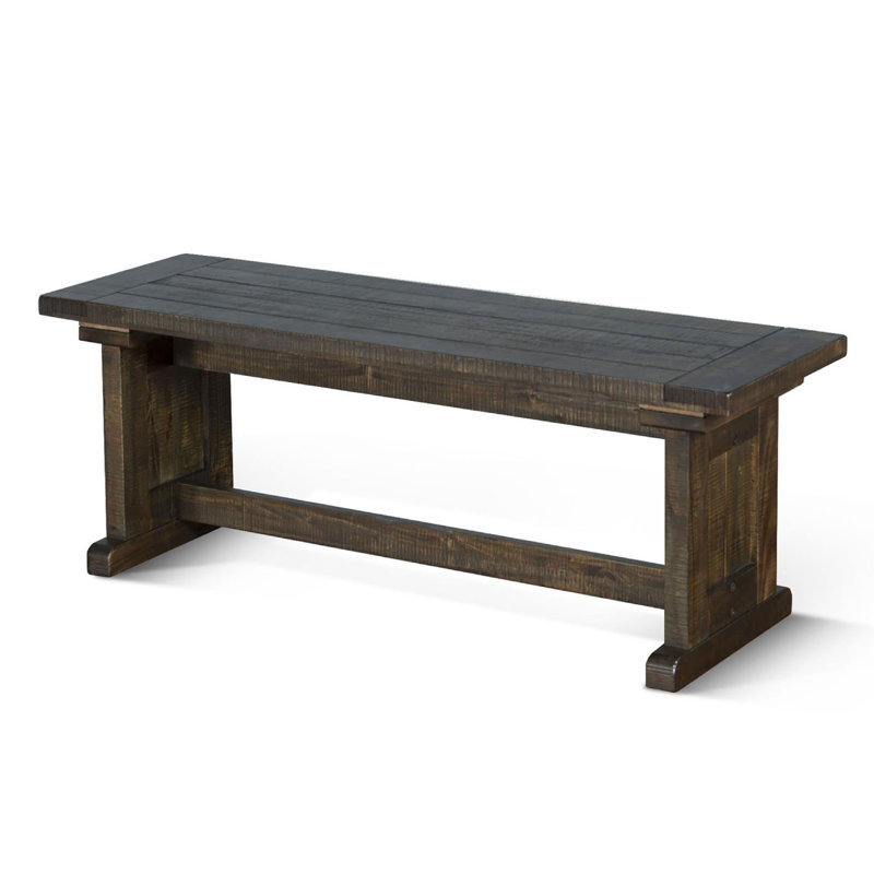Camie Side Dining Bench, Plank Seat, Dark Brown Mahogany Wood 48 Inch, Dark Brown, Dark Brown