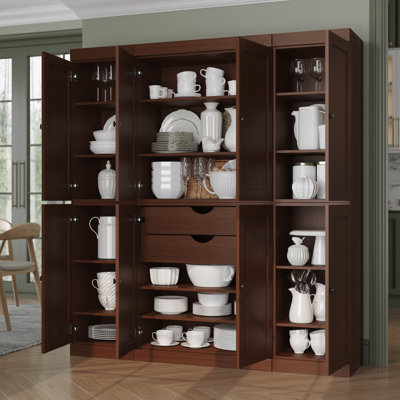 Garde-manger 100% en bois massif 65 po avec portes Shaker, 2 tiroirs et tablettes réglables