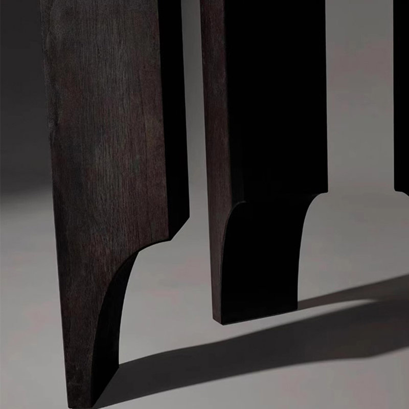Round black oak dining table, 29.53”H x 47.24”L x 47.24”W