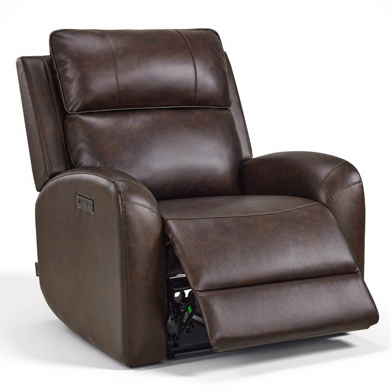 zero clearance recliner  Leather Power Recliner with Adjustable Power Headrest, Dark Brown