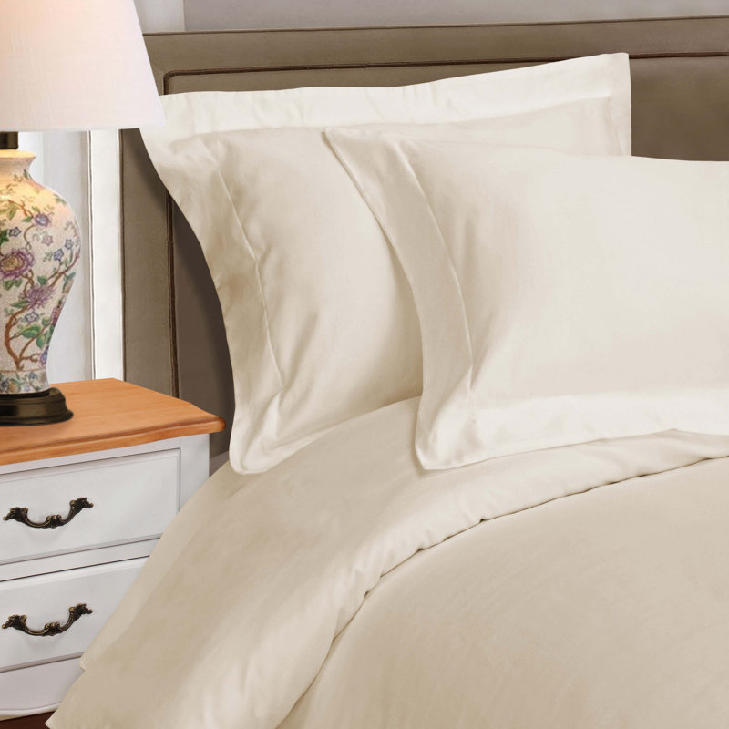 Arling Certified Egyptian Cotton Modern Solid 3 Piece Duvet Cover Set, Ivory, King/California King Duvet Cover + 2 King Shams