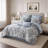-Piece Full/Queen Bedding Sets, Blue Chenille Jacquard, Elegant Damask Style