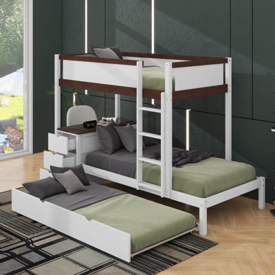 Lit superposé avec lit gigogne, rangement et bureau