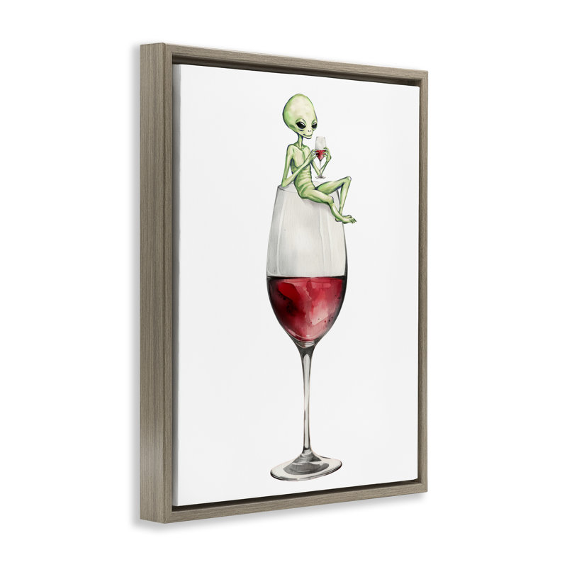 Alien perché sur un cadre flottant en verre de vin, design par Lil 'Rue, Cadre flottant orme Montalcino, H 21 po x l 17 po
