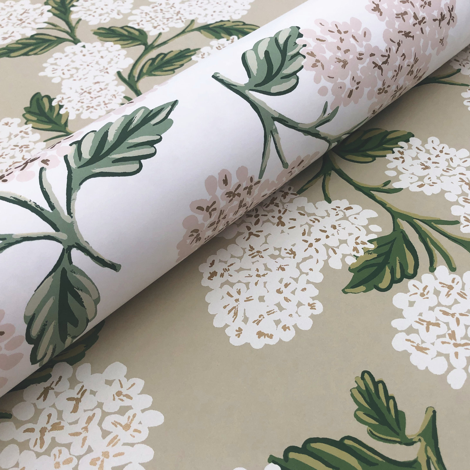 Rifle Paper Co. Hydrangea Wallpaper Double Roll, Beige/Pink