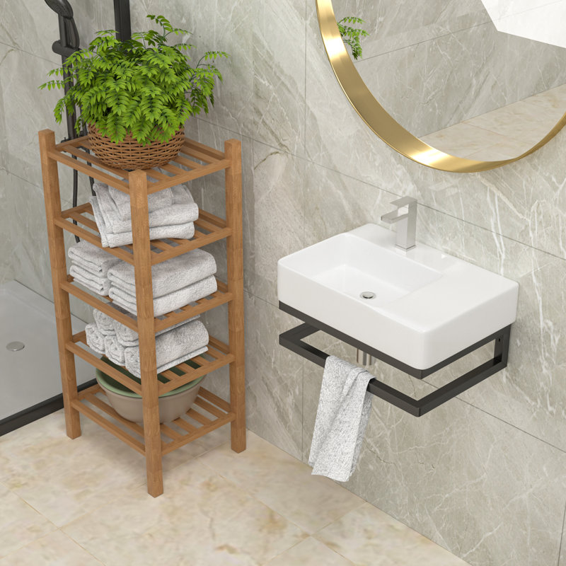 Lavabo de salle de bain mural 23,25 "x l 16,5" avec porte-serviettes en céramique blanche