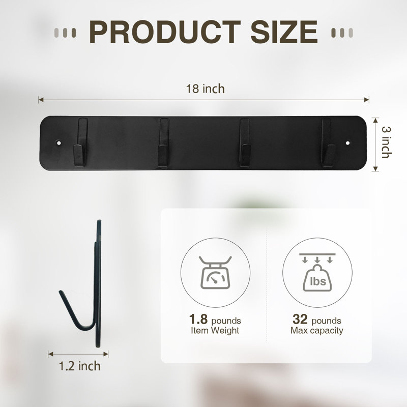4 - FantasHome Traditional Wall Mounted Hook Rack with 4 Hooks – Black