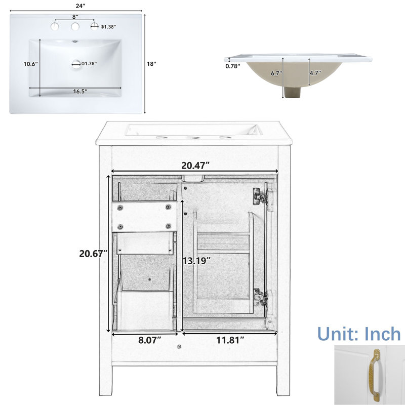 24-Inch Bathroom Vanity, White