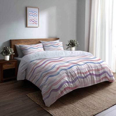 Abstract 3 Pcs Duvet Cover Set - Modern Wavy Line Stripes Duvet Cover Set