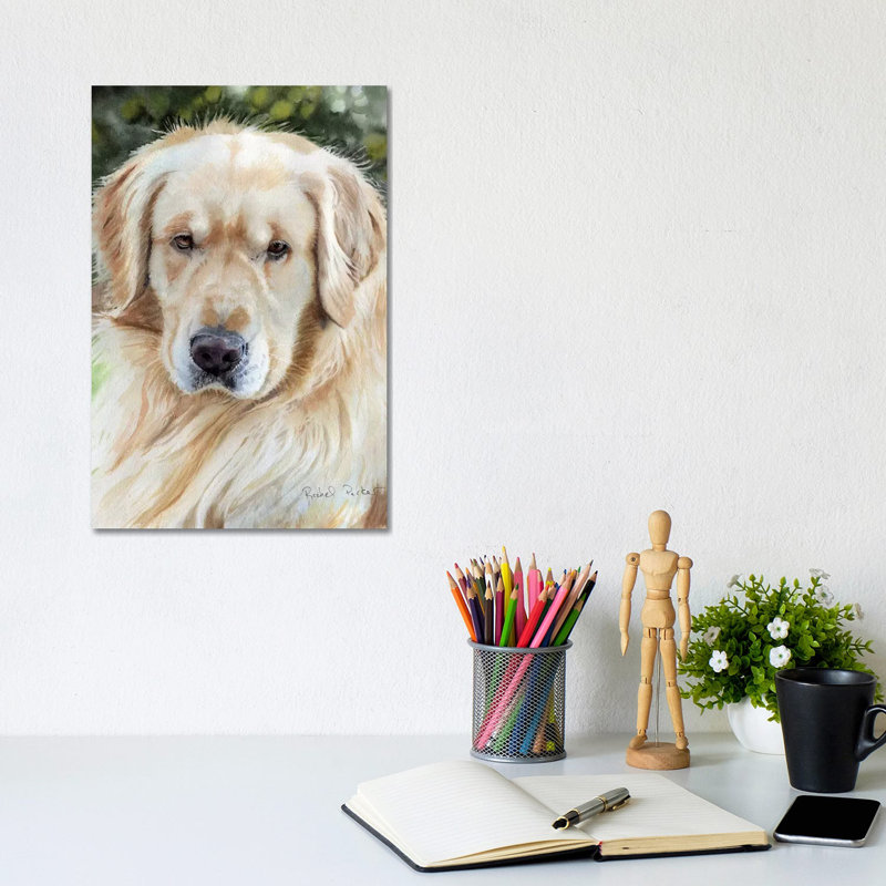 Golden Retriever Portrait, No Matte, 12'' H x 8'' W x 0.75'' D, Wrapped Canvas