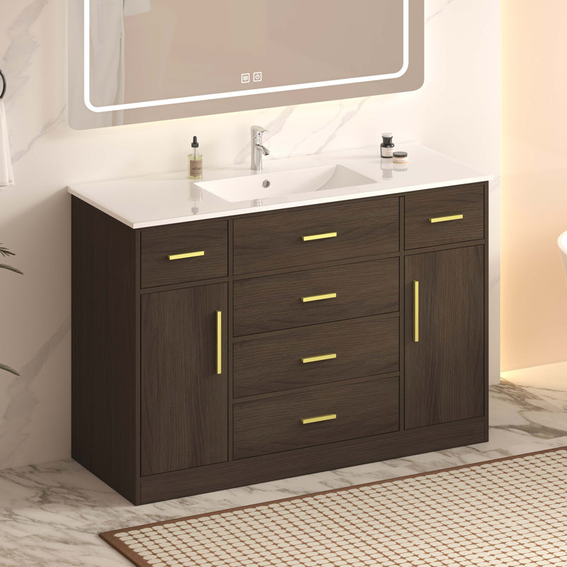 Meuble-lavabo de salle de bain de 122 cm (48 po). Nombreux rangements : 2 portes à fermeture amortie et 6 tiroirs.