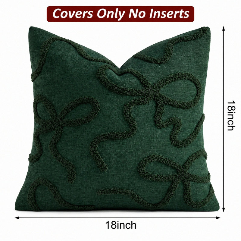 Housses de coussin 18 x 18 pouces à broderie rétro, Vert foncé