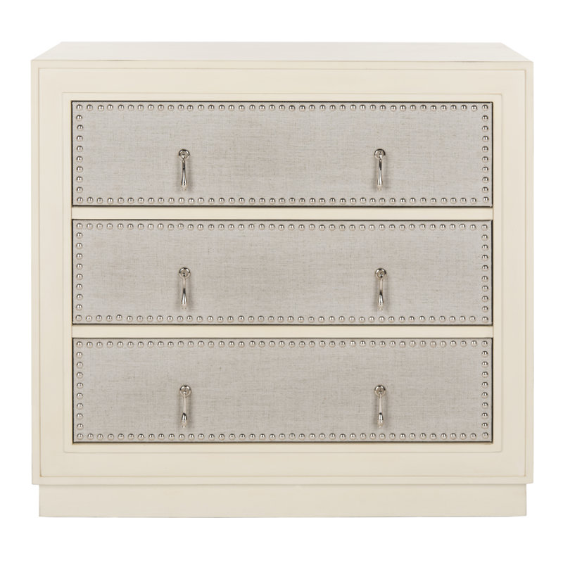 Commode décorative cloutée 3 tiroirs, Lin gris