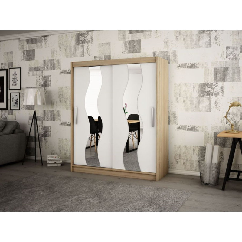 Margrete Manufactured Wood Wardrobe, Matt White/Sonoma Oak, 200cm H x 150cm W