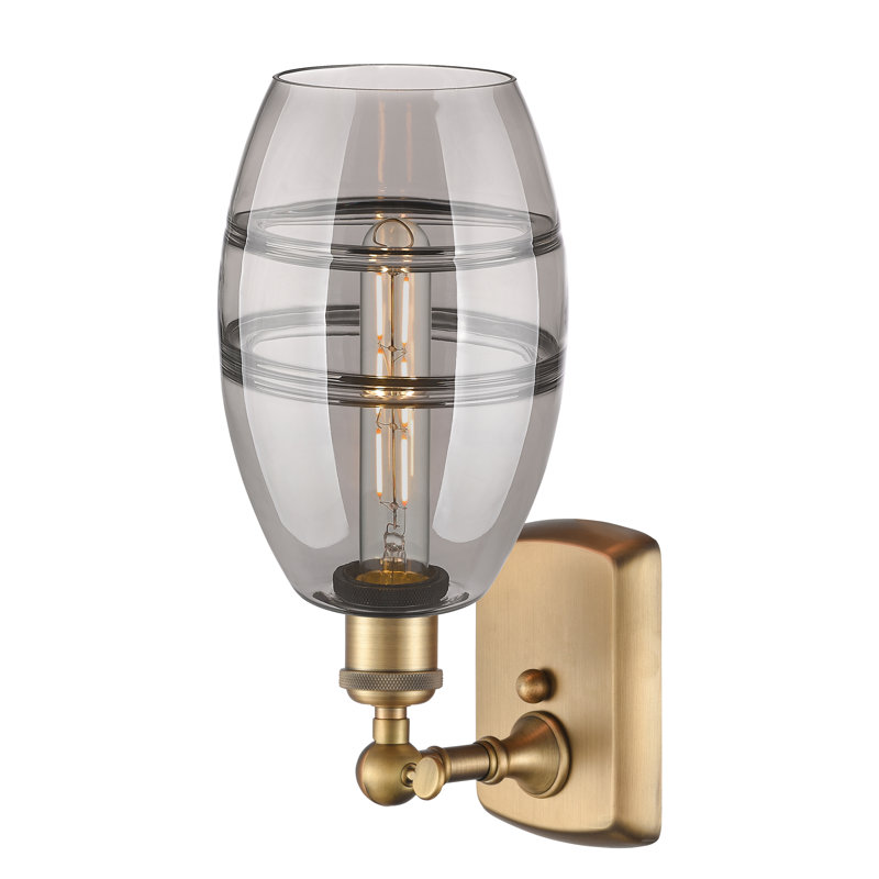 Bettylou Steel Armed Sconce, 9.13" H x 5.88" W x 7.06" D, Light Smoke, Brushed Brass