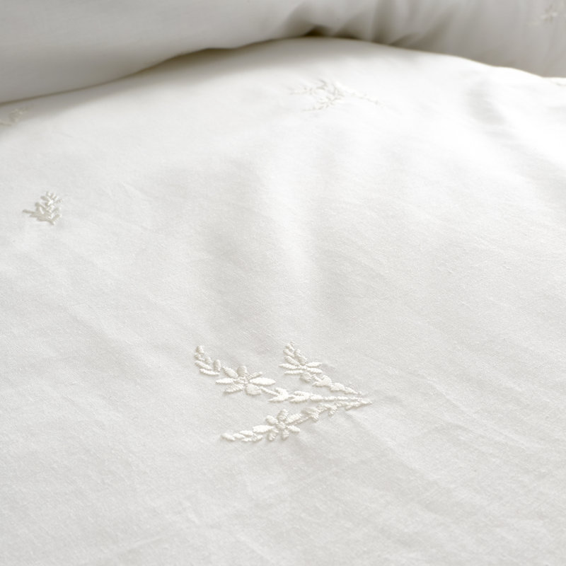 Lottie Floral Embroidery 180 Thread Count Cotton Duvet Cover Set, Double Duvet Cover Set + 2 Pillowcases