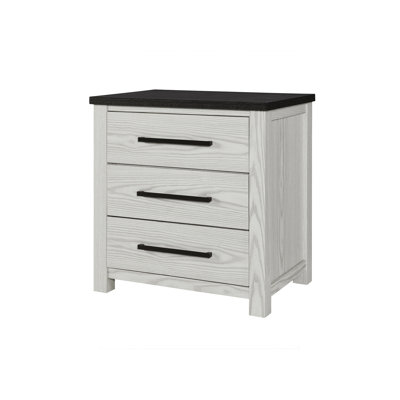Table de chevet beige pour chambre à coucher, finition foncée, 3 tiroirs spacieux, pieds de style bloc, style, bois massif + bourre, table de chevet de 25,07 po de profondeur pour le rangement, plateau, conception, fabrication en bois d'hévéa,