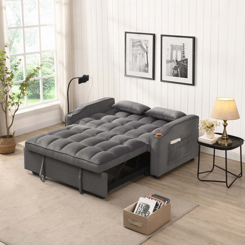Canapé-lit en velours avec futon et causeuse