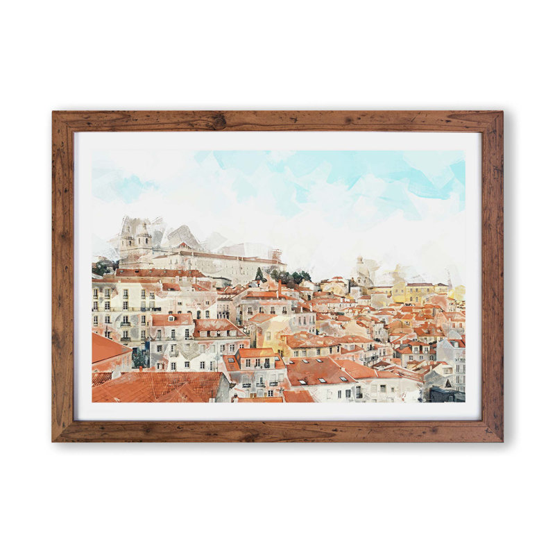 Alfalma Lisbon Portugal Skyline - Framed Print, Walnut, 62cm H x 87cm W x 2cm D