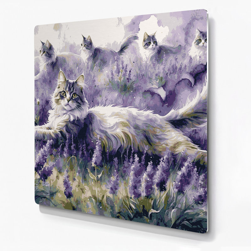 Chats Chartreux, art mural mauve en métal, H 16 po x l 16 po