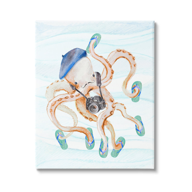 «Holiday Holiday Octopus» - peinture sur toile tendue, H 20 po x l 16 po x P 1,5 po
