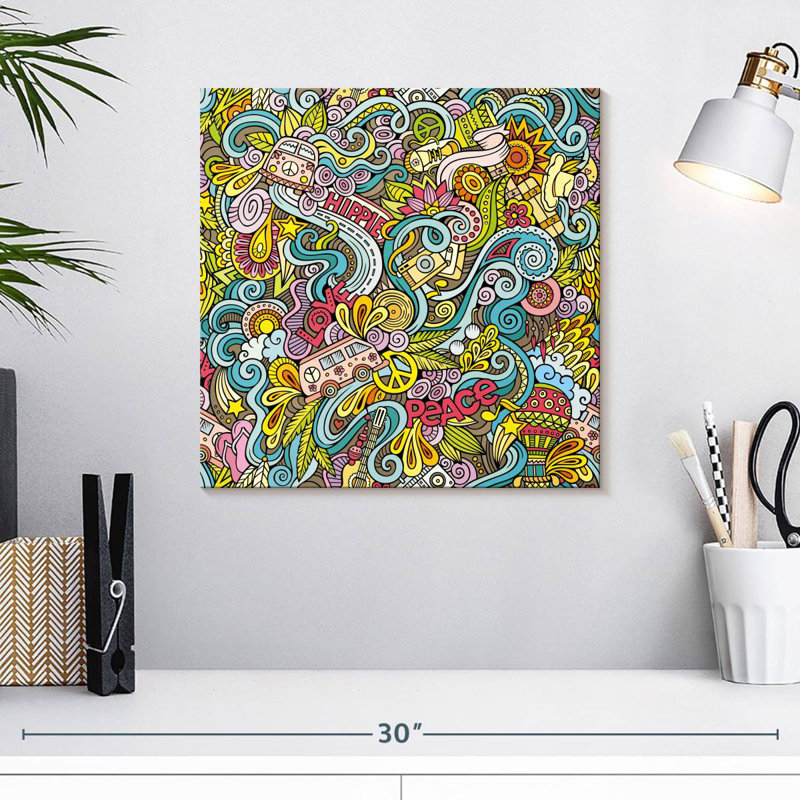 Kerner Hippie Themed Doodles, 16" H x 16" W