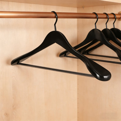 6 Pack Wide Shoulder Wooden Suit Hanger With Thickened Flat Hook & Anti-Slip Trouser Bar – Heavy Duty, Glossy Finis